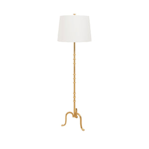 Three Leg Iron Floor Lamp with Ring Detail in Gold Leaf