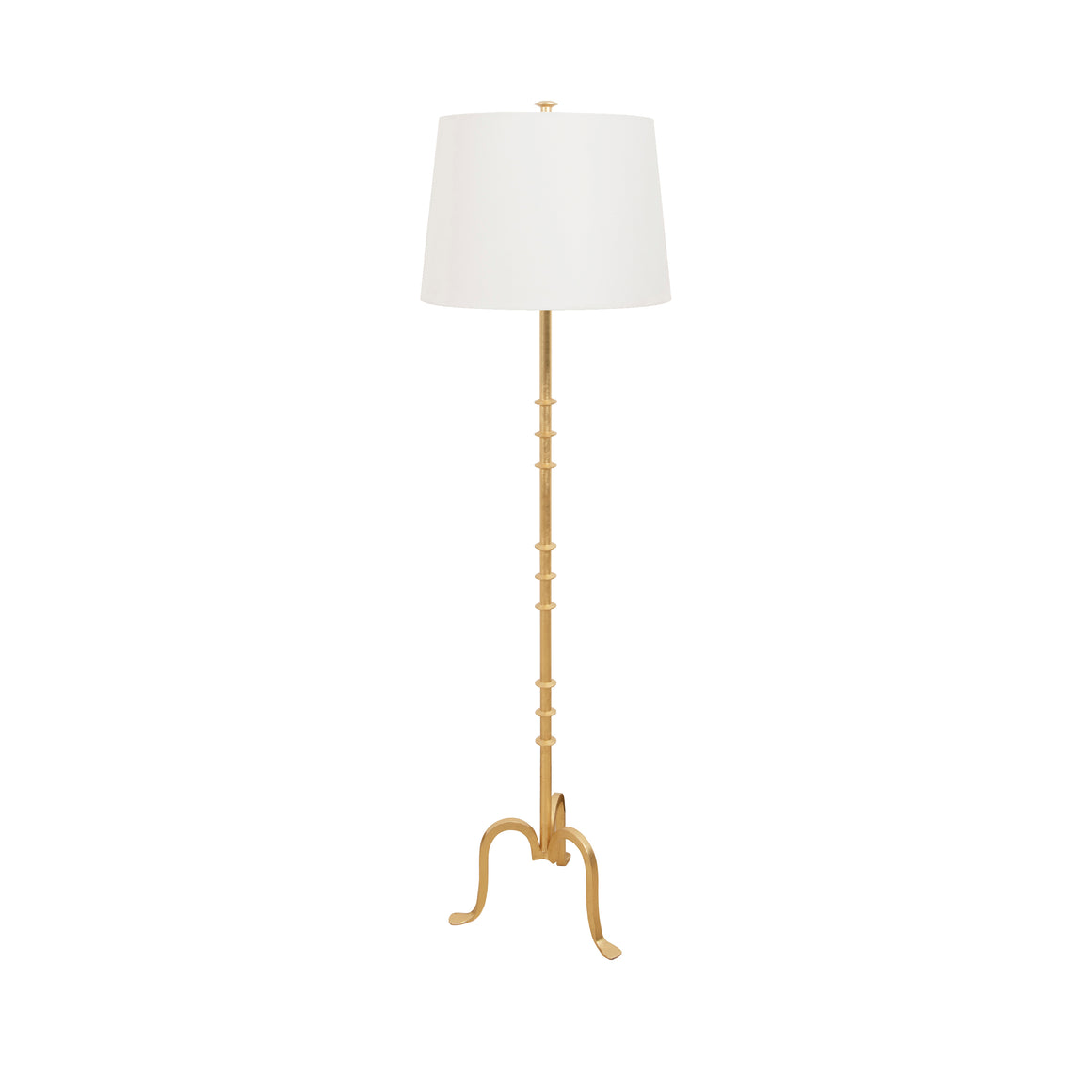 Three Leg Iron Floor Lamp with Ring Detail in Gold Leaf