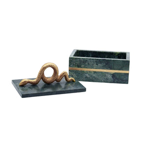 Boa Green Marble Box with Brass Snake Handle