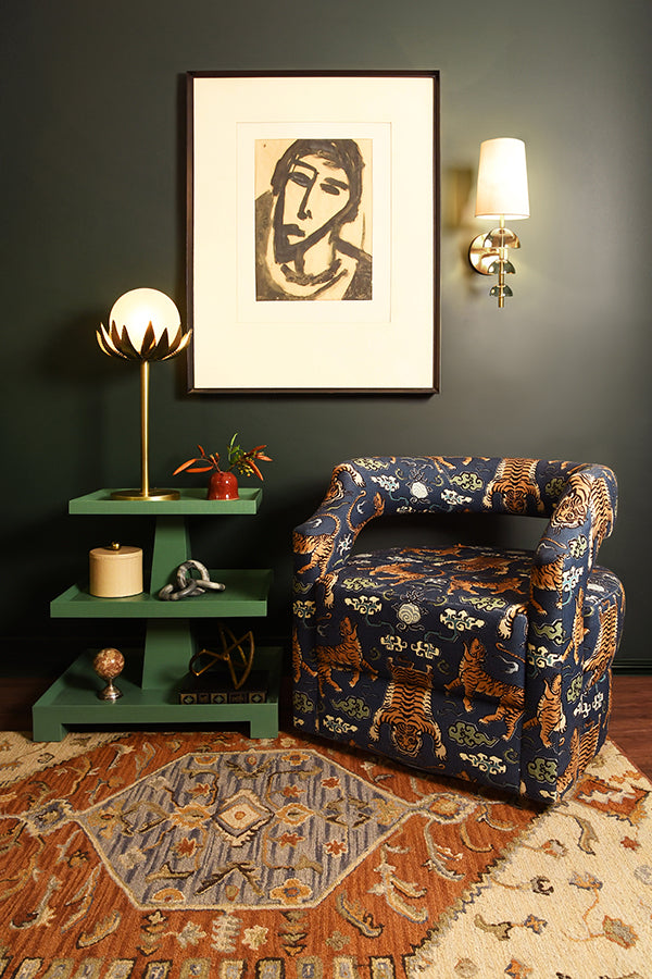 Tatiana Side Table in Green Linen