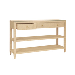 Briar Three Drawer Console - Natural Grasscloth With Polished Brass Knobs