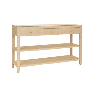 Briar Three Drawer Console - Natural Grasscloth With Polished Brass Knobs