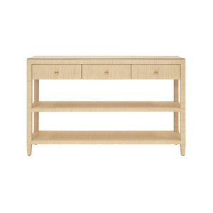 Briar Three Drawer Console - Natural Grasscloth With Polished Brass Knobs