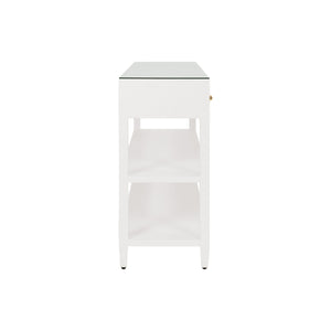 Briar Three Drawer Console -White Textured Linen With Polished Brass Knobs