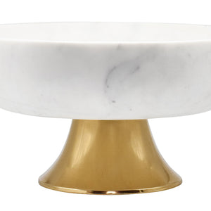 Brissa White Marble Bowl with Brass Tapered Pedestal Base