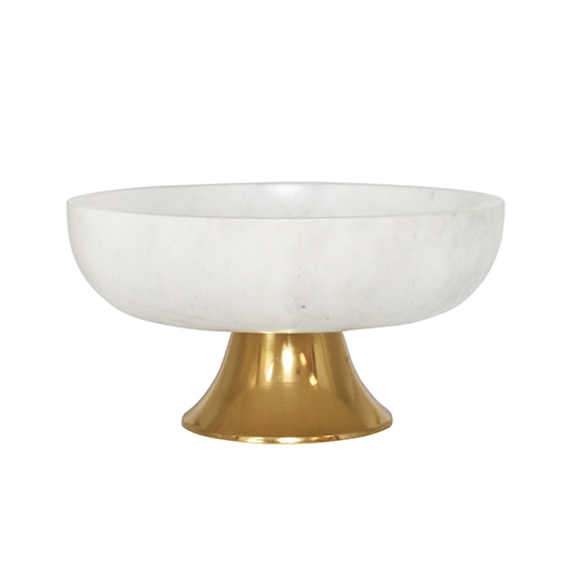 Brissa White Marble Bowl with Brass Tapered Pedestal Base