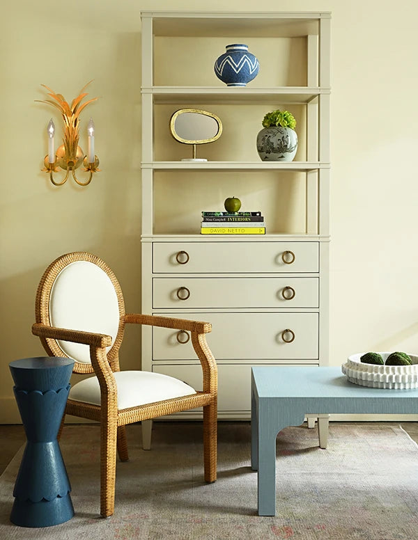 Parsons Style Coffee Table With Decorative Apron In Textured Light Blue Linen