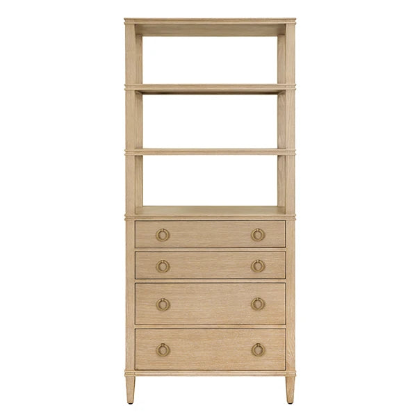 Four Drawer Etagere With Antique Brass Ring Hardware In Cerused Oak
