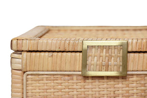 Bruno Large Natural Rattan Decorative Box with Brass Foot Caps
