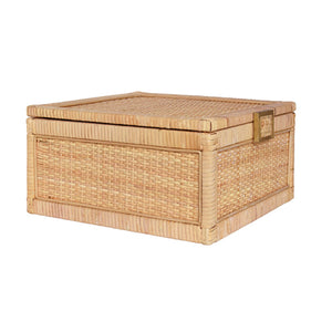 Bruno Large Natural Rattan Decorative Box with Brass Foot Caps