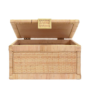 Bruno Large Natural Rattan Decorative Box with Brass Foot Caps