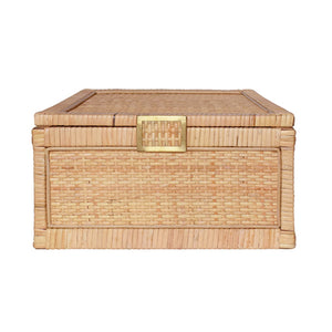 Bruno Large Natural Rattan Decorative Box with Brass Foot Caps