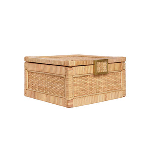 Bruno Small Natural Rattan Decorative Box with Brass Foot Caps
