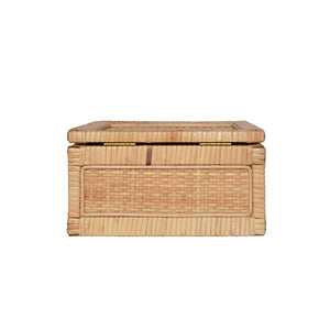 Bruno Small Natural Rattan Decorative Box with Brass Foot Caps