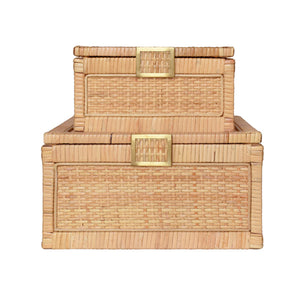 Bruno Small Natural Rattan Decorative Box with Brass Foot Caps