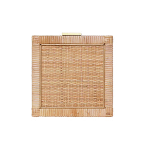 Bruno Small Natural Rattan Decorative Box with Brass Foot Caps
