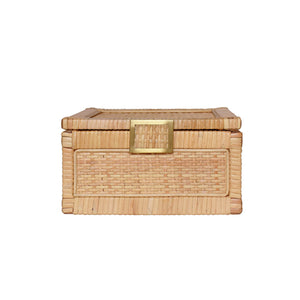 Bruno Small Natural Rattan Decorative Box with Brass Foot Caps