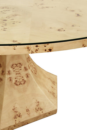 Bryce Round Dining Table With Hexagonal Tapered Base In Burl Wood