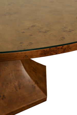 Bryce Round Dining Table With Hexagonal Tapered Base In Dark Burl Wood