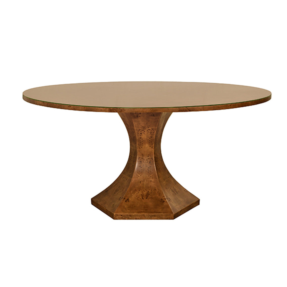 Bryce Round Dining Table With Hexagonal Tapered Base In Dark Burl Wood