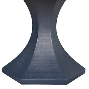 Bryce Round Dining Table With Hexagonal Tapered Base In Navy Textured Linen