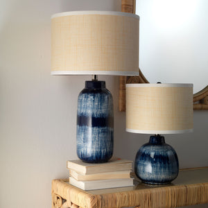 Large Batik Table Lamp with Raffia Shade