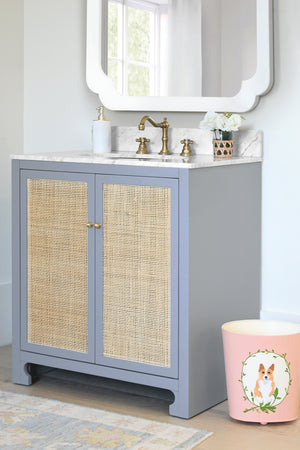Boyd Bath Vanity in Matte Light Blue Lacquer with Cane Front Doors