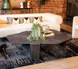 Harbor 54" Hexagonal Coffee Table with Lava Marble in Dark Walnut