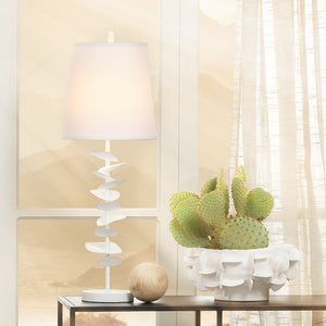 Floating Petals Gesso Table Lamp with Linen Shade