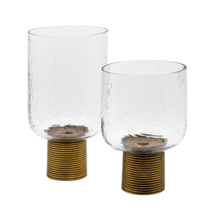 Cadey Small Clear Glass Candle Votive with Ribbed Brass Base