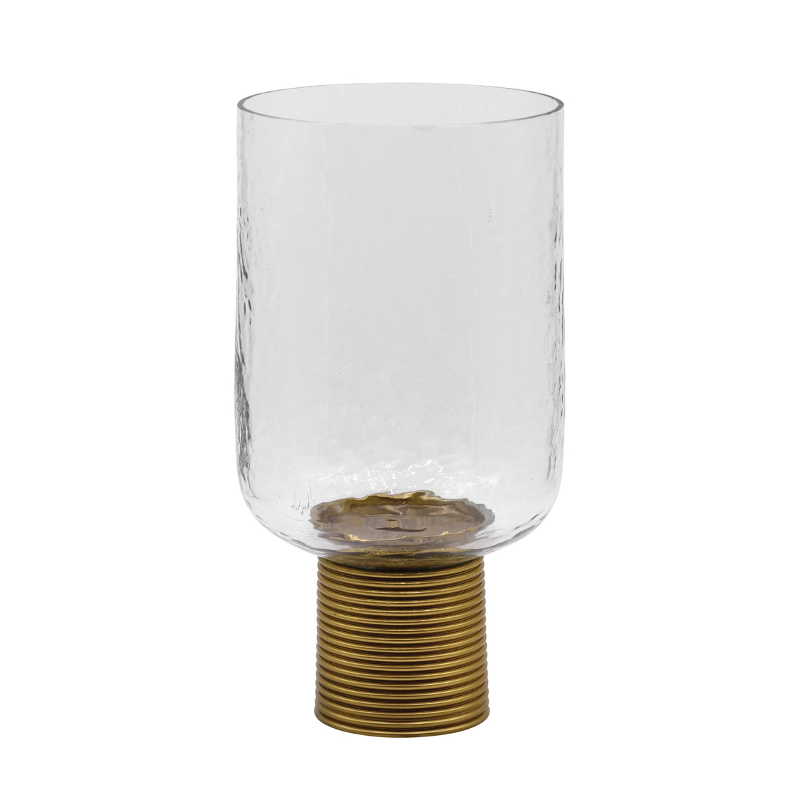 Cadey Small Clear Glass Candle Votive with Ribbed Brase Base