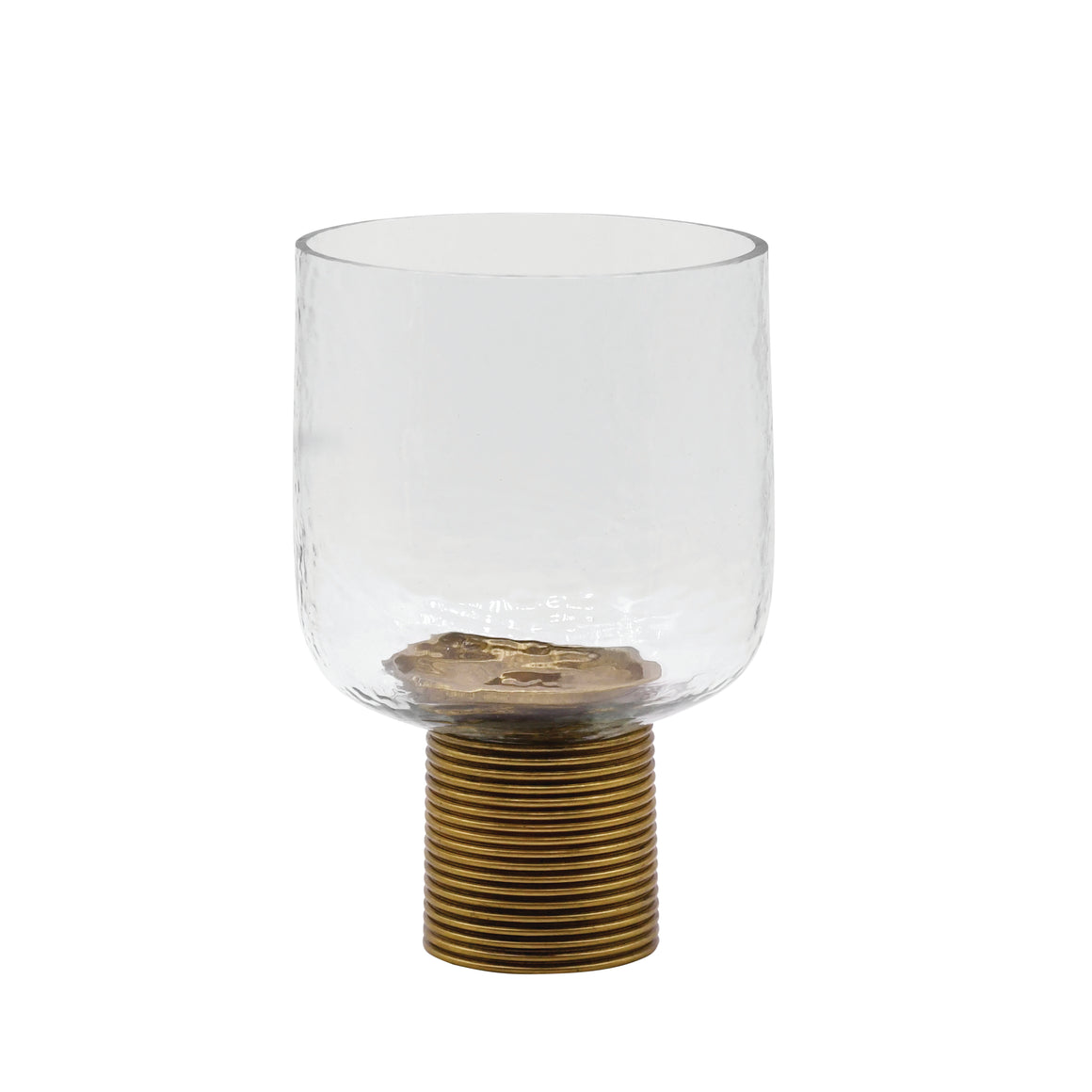Cadey Small Clear Glass Candle Votive with Ribbed Brass Base