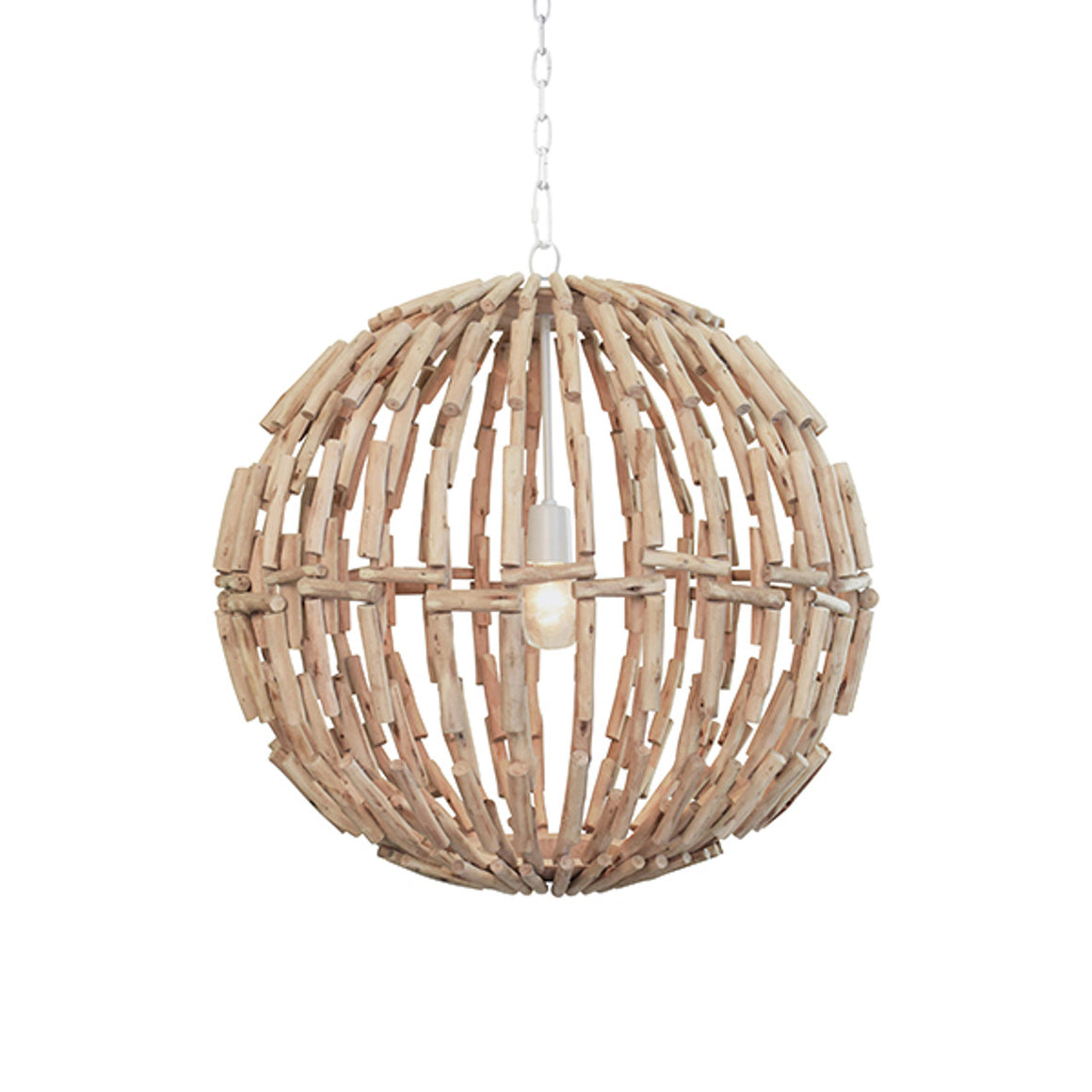 Cade Sphere Shaped Pendant Handcrafted with Whitewashed Eucalyptus Wood