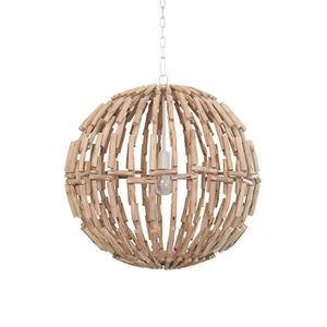 Cade Sphere Shaped Pendant Handcrafted with Whitewashed Eucalyptus Wood