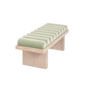 Capsian Channeled Seat Bench with Cerused Oak Based in Performance Sage Velvet