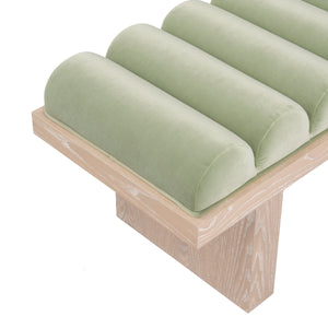 Capsian Channeled Seat Bench with Cerused Oak Based in Performance Sage Velvet