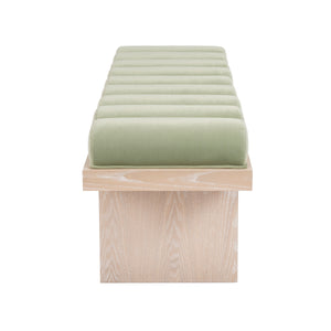 Capsian Channeled Seat Bench with Cerused Oak Based in Performance Sage Velvet