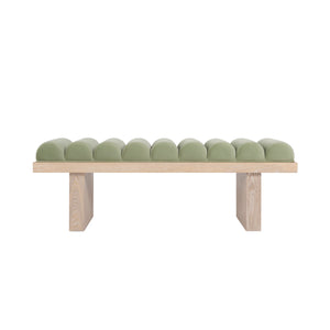 Capsian Channeled Seat Bench with Cerused Oak Based in Performance Sage Velvet