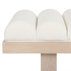 Capsian Channeled Seat Bench with Cerused Oak Based in Performance White Linen