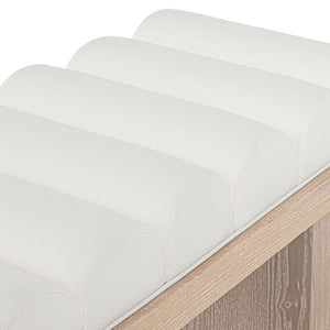 Capsian Channeled Seat Bench with Cerused Oak Based in Performance White Linen