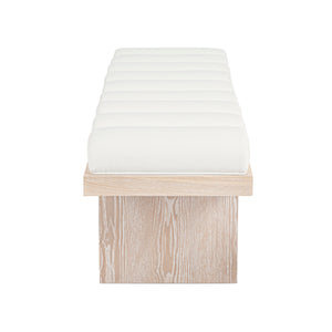 Capsian Channeled Seat Bench with Cerused Oak Based in Performance White Linen