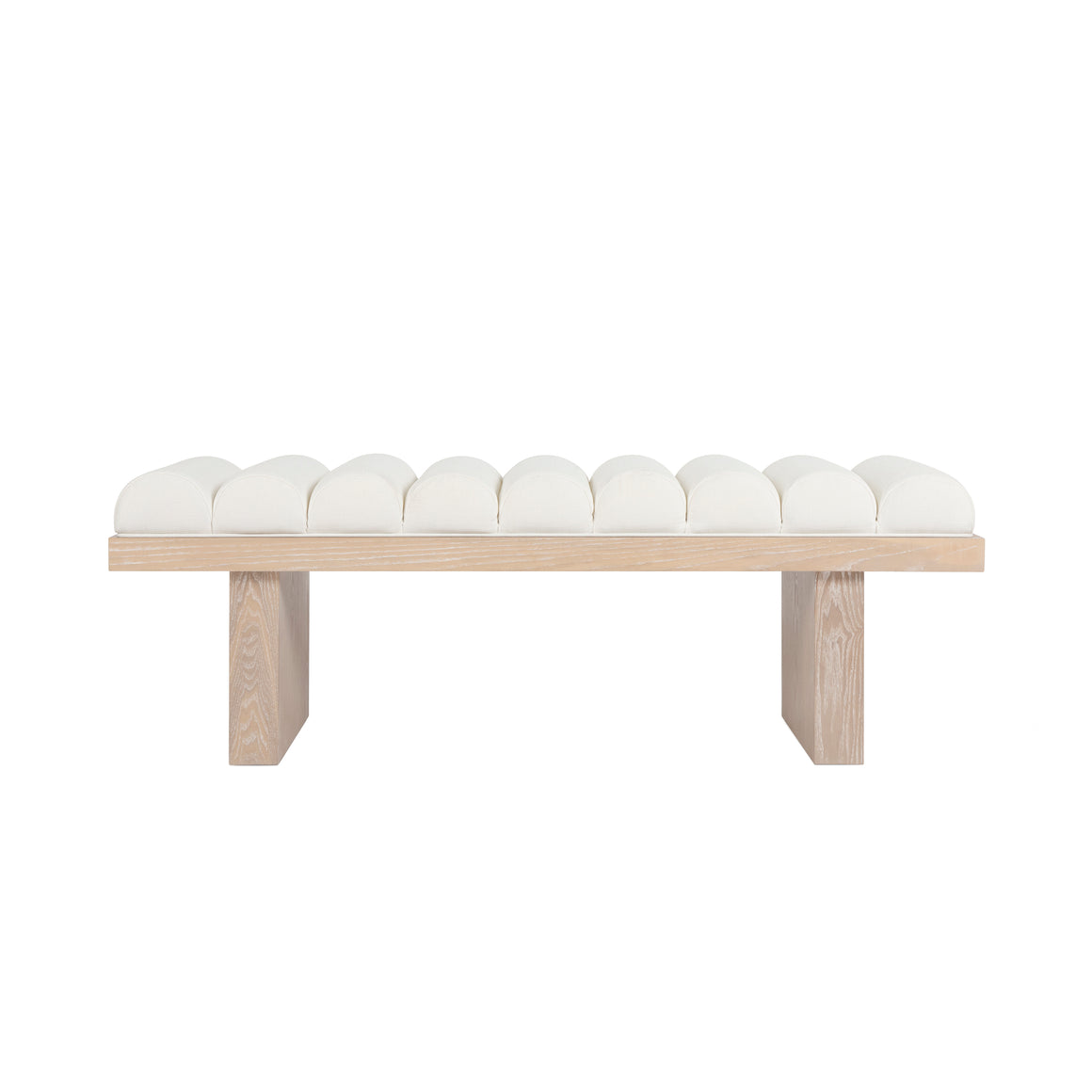 Capsian Channeled Seat Bench with Cerused Oak Based in Performance White Linen