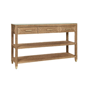 Cassie Three Drawer Console With Satin Brass Hardware And Foot Caps In Wrapped Rope