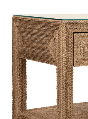 Cassie Three Drawer Console With Satin Brass Hardware And Foot Caps In Wrapped Rope