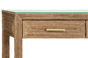Cassie Three Drawer Console With Satin Brass Hardware And Foot Caps In Wrapped Rope