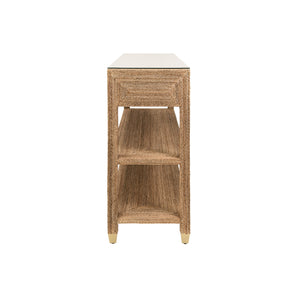 Cassie Three Drawer Console With Satin Brass Hardware And Foot Caps In Wrapped Rope