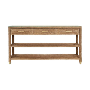 Cassie Three Drawer Console With Satin Brass Hardware And Foot Caps In Wrapped Rope