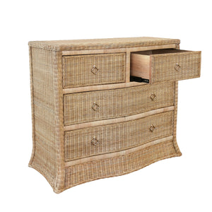 Celine Four Drawer Chest in Woven Rattan with Satin Brass Pulls