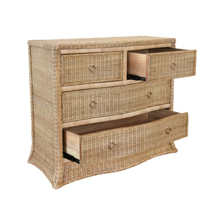 Celine Four Drawer Chest in Woven Rattan with Satin Brass Pulls