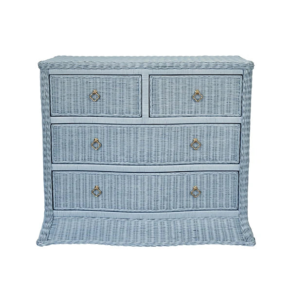 CELINE Four Drawer Chest In Woven Painted Light Blue Rattan